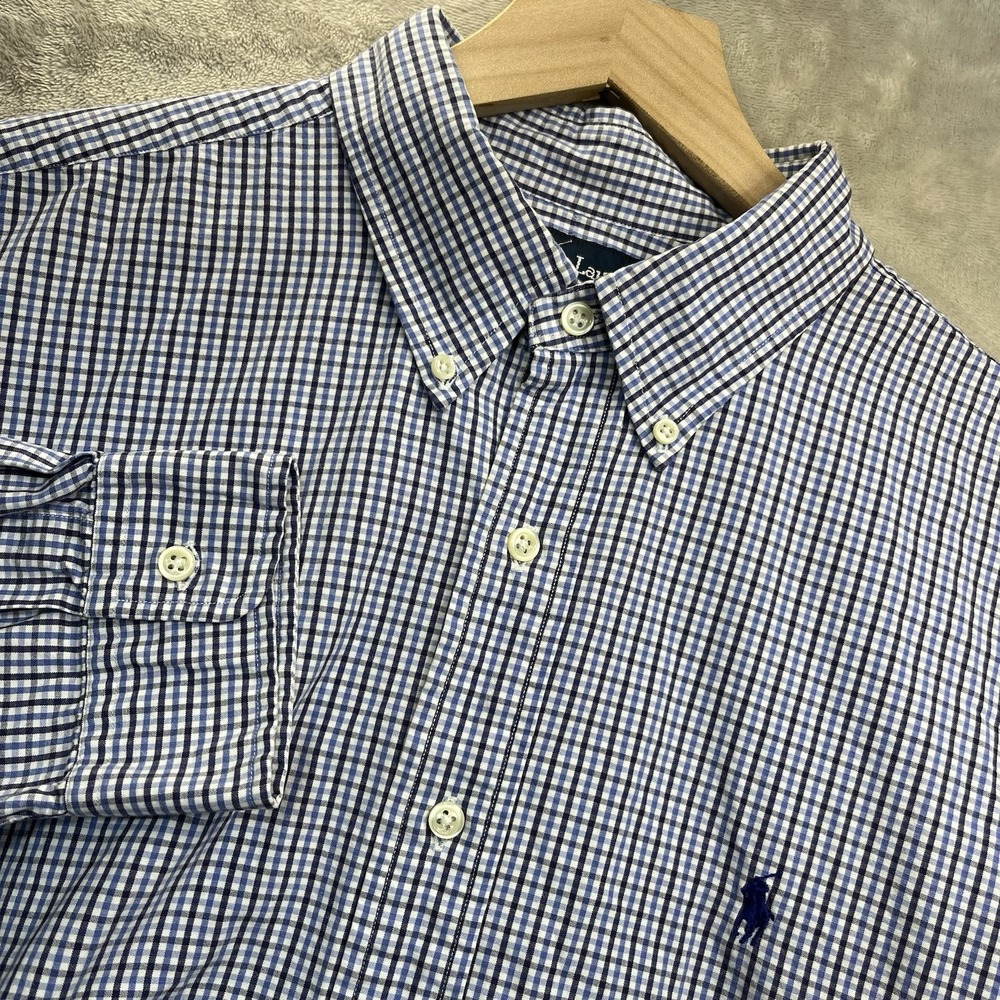 Ralph Lauren Blake Shirt Mens XL‎ Blue Gingham Cotton Button Down Y2K